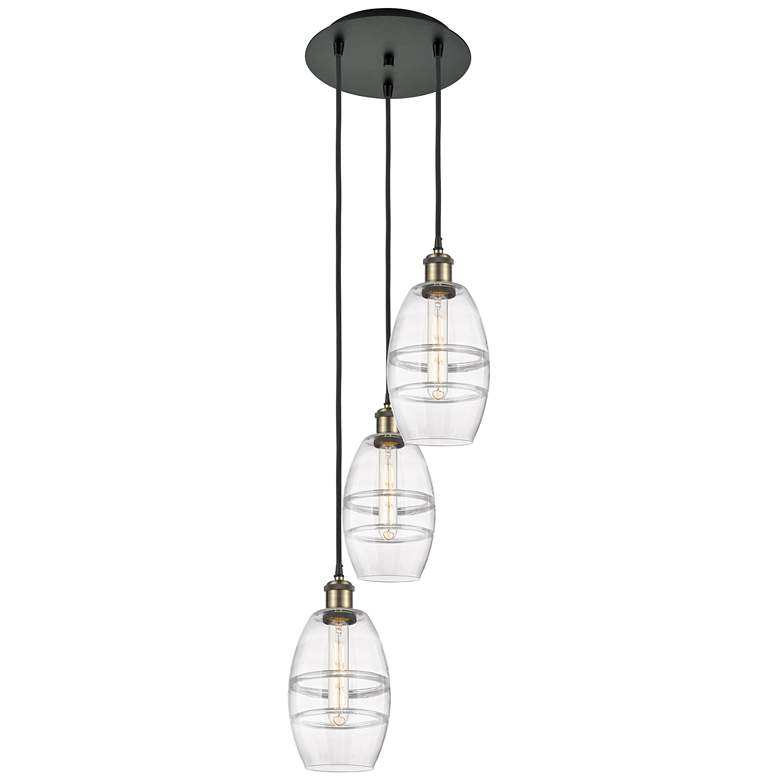 Image 1 Ballston Vaz 12.38"W 3-Light Black Brass Corded Pendant w/ Clear Shade