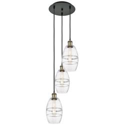 Ballston Vaz 12.38"W 3-Light Black Brass Corded Pendant w/ Clear Shade