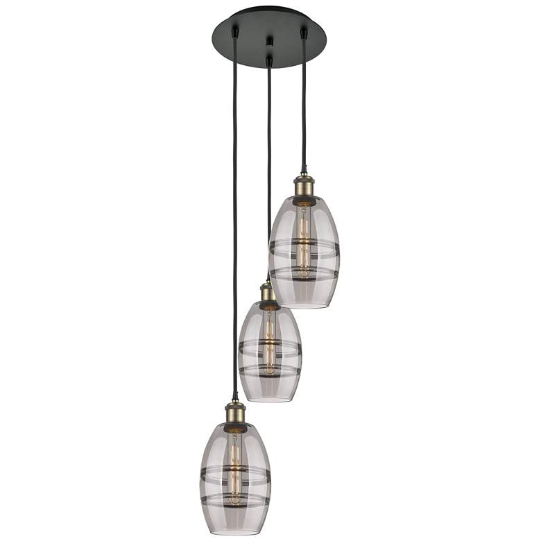 Image 1 Ballston Vaz 12.38"W 3-Light Black Brass Corded Pendant w/ Smoke Shade