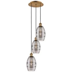 Ballston Vaz 12.38"W 3-Light Brushed Brass Corded Pendant w/ Smoke Sha