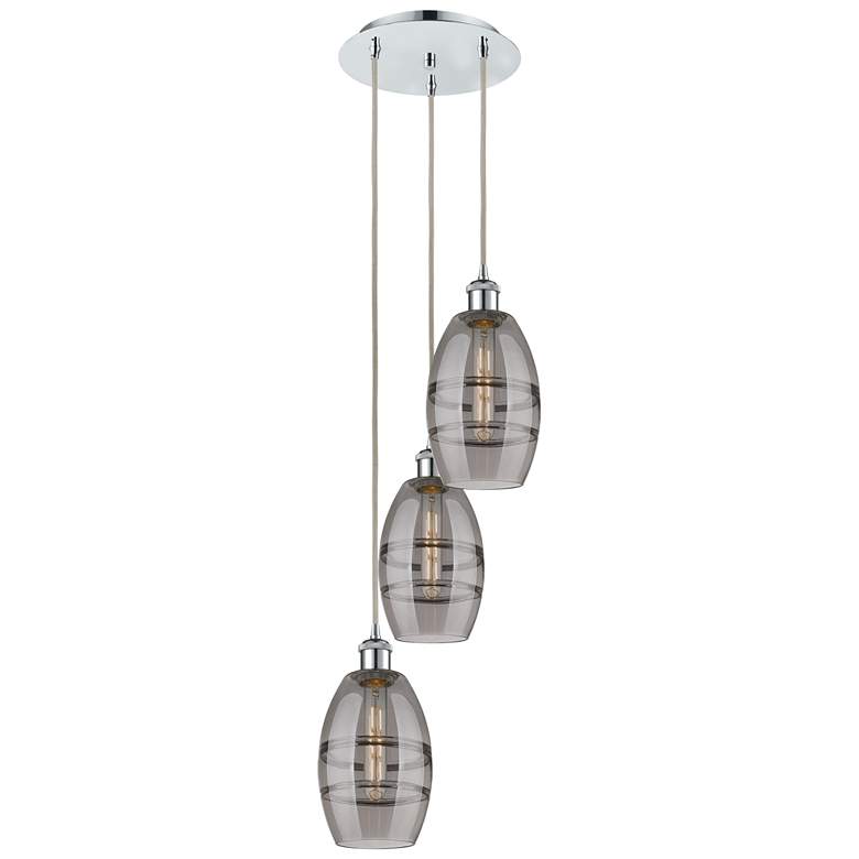 Image 1 Ballston Vaz 12.38"W 3-Light Chrome Corded Pendant w/ Smoke Shade