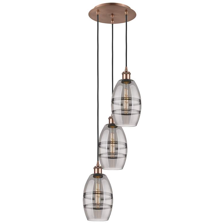 Image 1 Ballston Vaz 12.38"W 3-Light Copper Corded Pendant w/ Light Smoke Shad