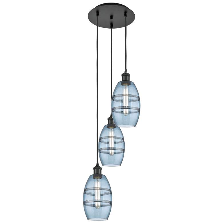 Image 1 Ballston Vaz 12.38"W 3-Light Matte Black Corded Multi Pendant w/ Blue