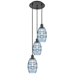 Ballston Vaz 12.38"W 3-Light Matte Black Corded Multi Pendant w/ Blue