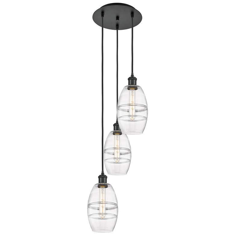 Image 1 Ballston Vaz 12.38"W 3-Light Matte Black Corded Pendant w/ Clear Shade
