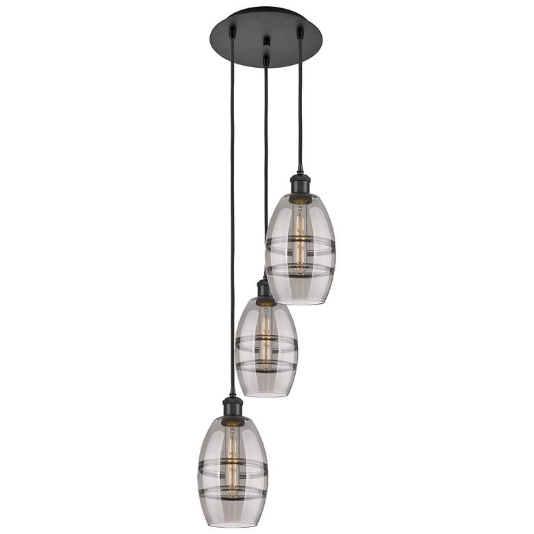 Image 1 Ballston Vaz 12.38"W 3-Light Matte Black Corded Pendant w/ Smoke Shade