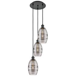Ballston Vaz 12.38"W 3-Light Matte Black Corded Pendant w/ Smoke Shade
