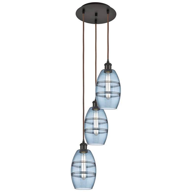 Image 1 Ballston Vaz 12.38"W 3-Light Oiled Bronze Corded Pendant w/ Blue Shade