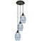 Ballston Vaz 12.38"W 3-Light Oiled Bronze Corded Pendant w/ Blue Shade