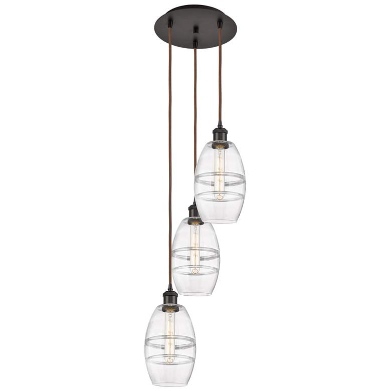 Image 1 Ballston Vaz 12.38"W 3-Light Oiled Bronze Corded Pendant w/ Clear Shad