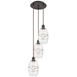 Ballston Vaz 12.38"W 3-Light Oiled Bronze Corded Pendant w/ Clear Shad