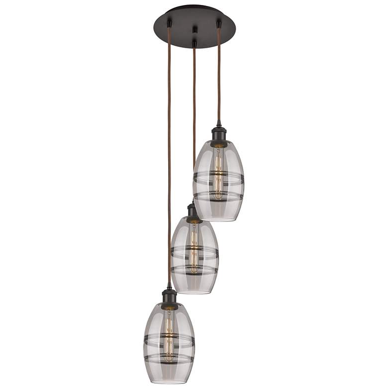 Image 1 Ballston Vaz 12.38"W 3-Light Oiled Bronze Corded Pendant w/ Smoke Shad