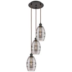Ballston Vaz 12.38"W 3-Light Oiled Bronze Corded Pendant w/ Smoke Shad