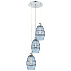 Ballston Vaz 12.38"W 3-Light Polished Chrome Corded Pendant w/ Blue Sh