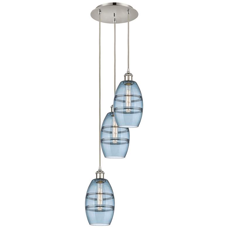 Image 1 Ballston Vaz 12.38"W 3-Light Polished Nickel Corded Pendant w/ Blue Sh