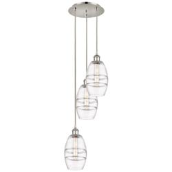 Ballston Vaz 12.38"W 3-Light Polished Nickel Corded Pendant w/ Clear S