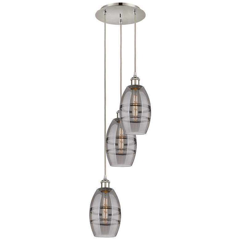 Image 1 Ballston Vaz 12.38"W 3-Light Polished Nickel Corded Pendant w/ Smoke S