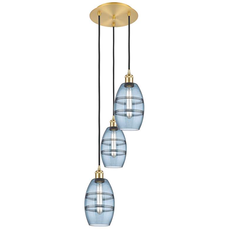 Image 1 Ballston Vaz 12.38"W 3-Light Satin Gold Corded Multi Pendant w/ Blue S