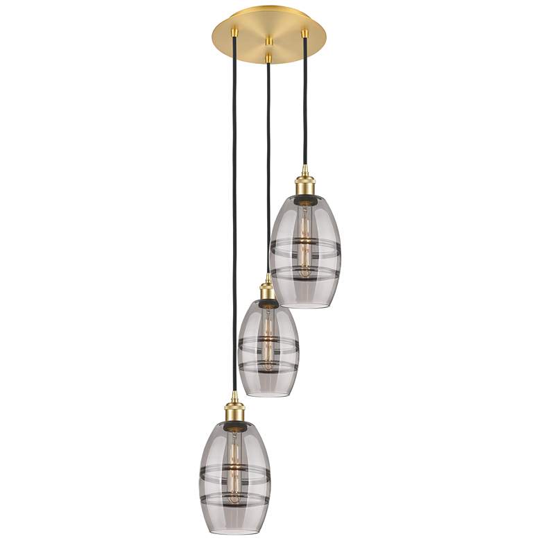 Image 1 Ballston Vaz 12.38"W 3-Light Satin Gold Corded Pendant w/ Light Smoke