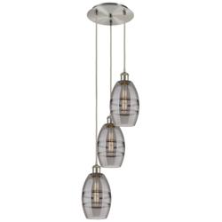 Ballston Vaz 12.38"W 3-Light Satin Nickel Corded Pendant w/ Smoke Shad