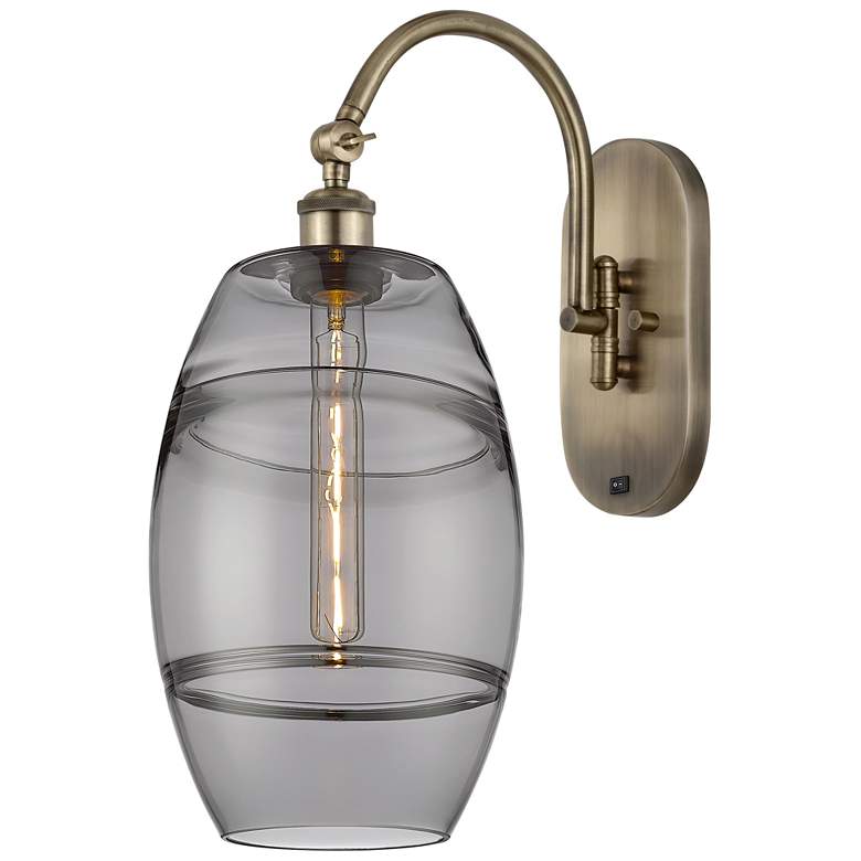 Image 1 Ballston Vaz 13.38"H Antique Brass Adjustable Sconce w/ Smoke Shade