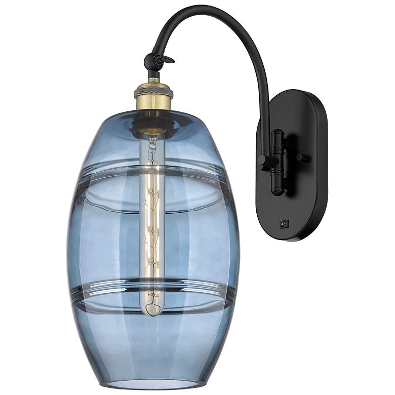 Image 1 Ballston Vaz 13.38"H Black Brass Adjustable Sconce w/ Blue Shade