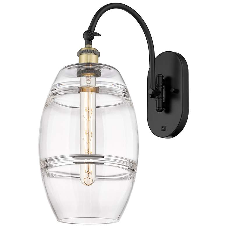 Image 1 Ballston Vaz 13.38"H Black Brass Adjustable Sconce w/ Clear Shade