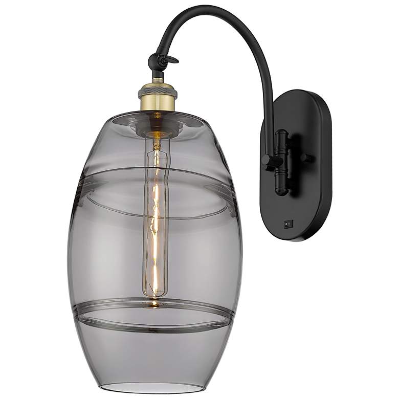 Image 1 Ballston Vaz 13.38"H Black Brass Adjustable Sconce w/ Smoke Shade