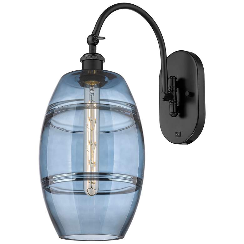 Image 1 Ballston Vaz 13.38"H Black Horizontally Adjustable Sconce w/ Blue Shad