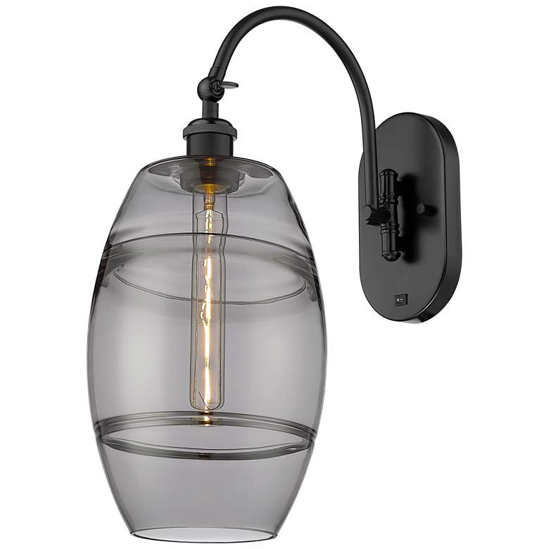 Image 1 Ballston Vaz 13.38"H Black Horizontally Adjustable Sconce w/ Smoke Sha