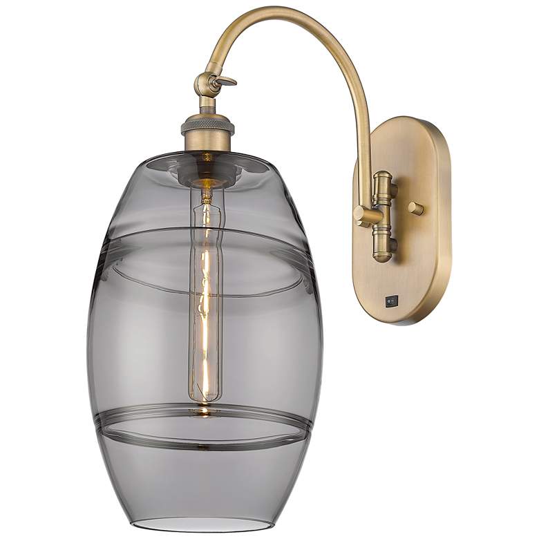 Image 1 Ballston Vaz 13.38"H Brushed Brass Adjustable Sconce w/ Smoke Shade