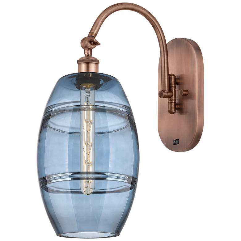Image 1 Ballston Vaz 13.38"H Copper Horizontally Adjustable Sconce w/ Blue Sha