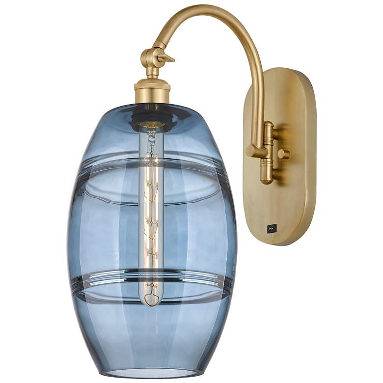Image 1 Ballston Vaz 13.38"H Gold Horizontally Adjustable Sconce w/ Blue Shade