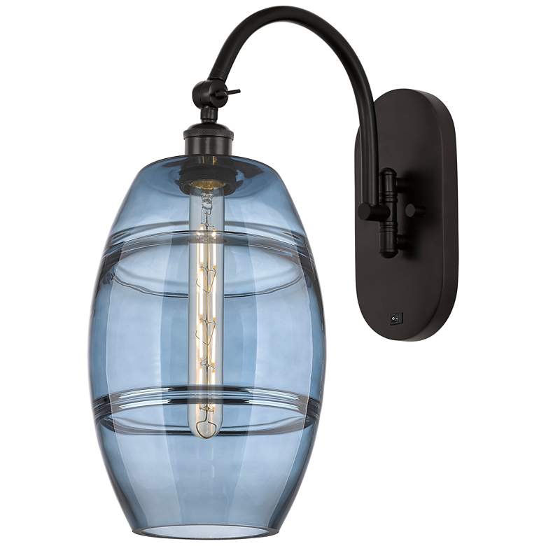 Image 1 Ballston Vaz 13.38"H Oiled Bronze Adjustable Sconce w/ Blue Shade