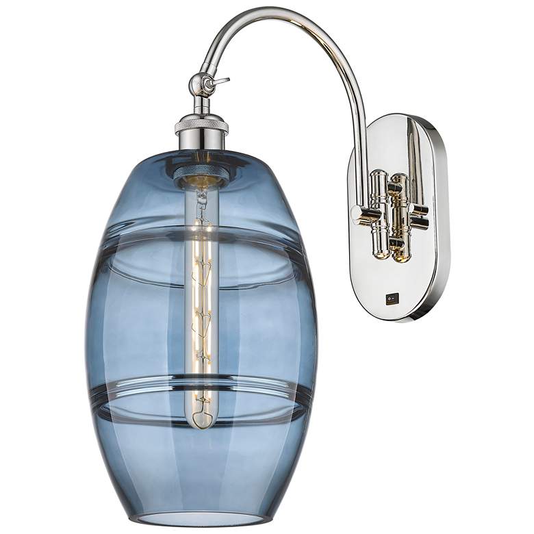 Image 1 Ballston Vaz 13.38"H Polished Nickel Adjustable Sconce w/ Blue Shade