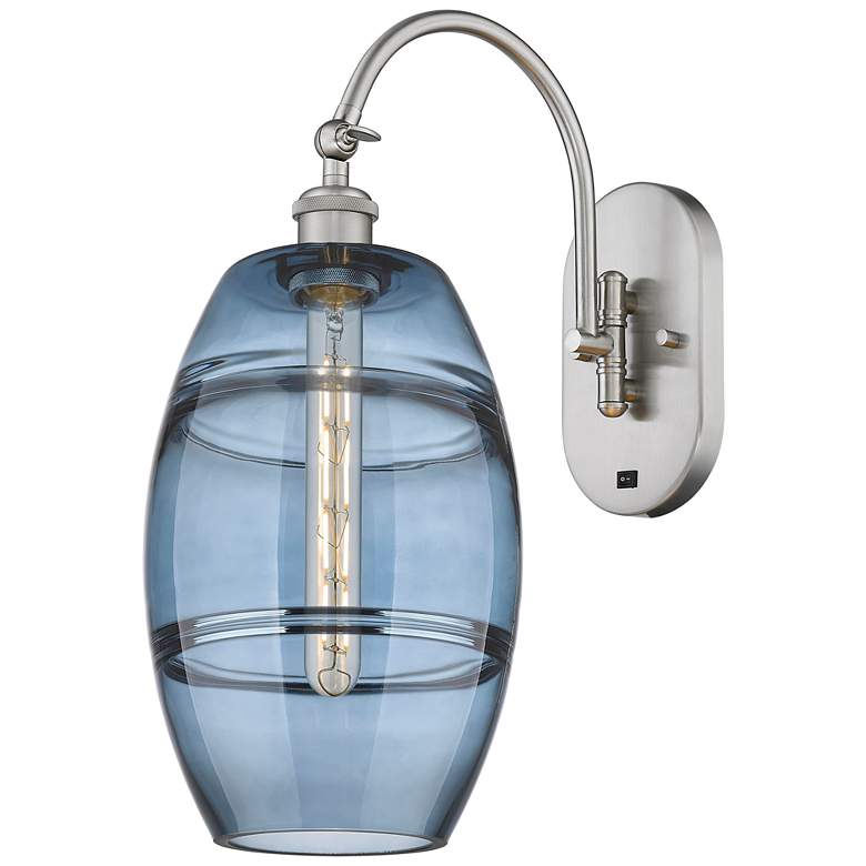 Image 1 Ballston Vaz 13.38"H Satin Nickel Adjustable Sconce w/ Blue Shade