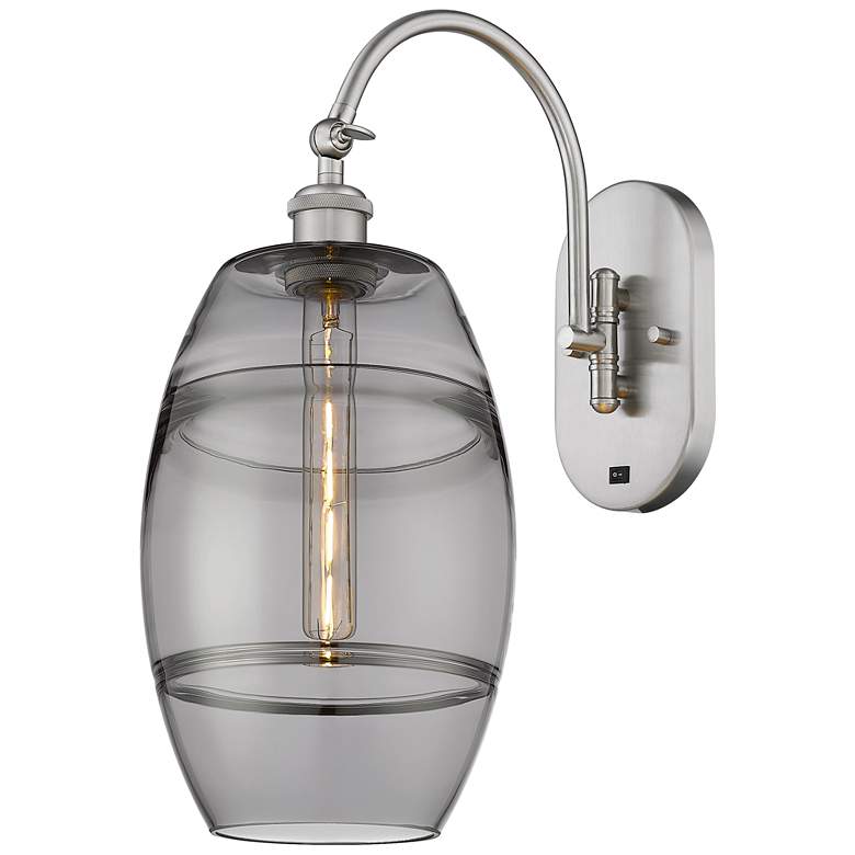 Image 1 Ballston Vaz 13.38"H Satin Nickel Adjustable Sconce w/ Smoke Shade