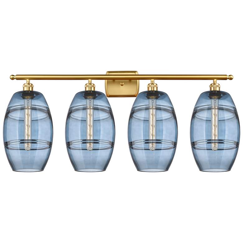 Image 1 Ballston Vaz 14.5"W 3-Light Antique Brass Corded Pendant w/ Blue Shade