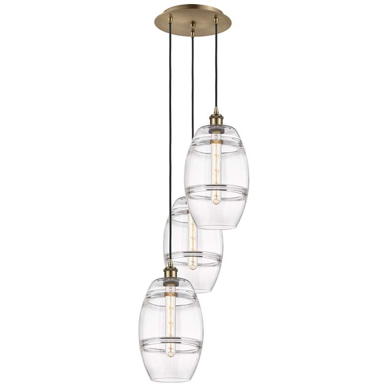 Image 1 Ballston Vaz 14.5"W 3-Light Antique Brass Corded Pendant w/ Clear Shad