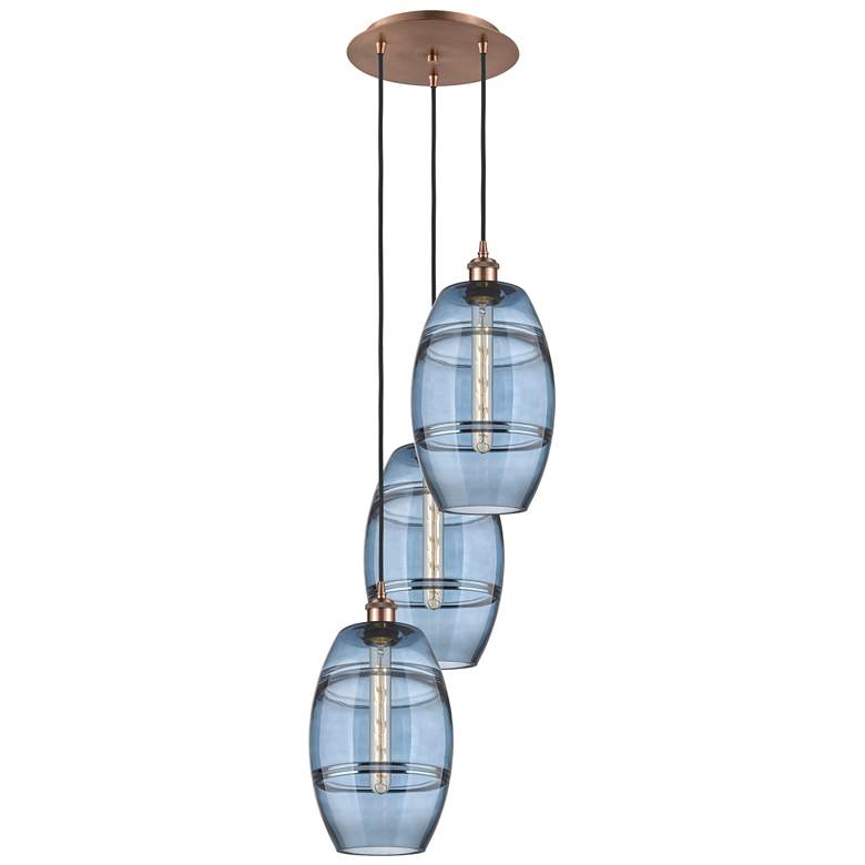 Image 1 Ballston Vaz 14.5"W 3-Light Antique Copper Corded Pendant w/ Blue Shad