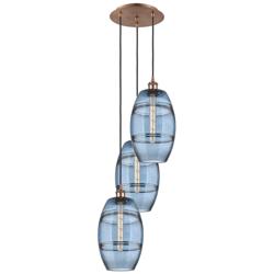 Ballston Vaz 14.5"W 3-Light Antique Copper Corded Pendant w/ Blue Shad