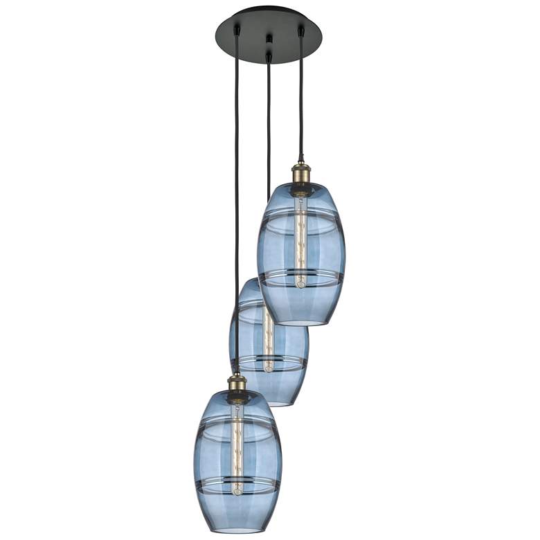 Image 1 Ballston Vaz 14.5"W 3-Light Black Brass Corded Multi Pendant w/ Blue S