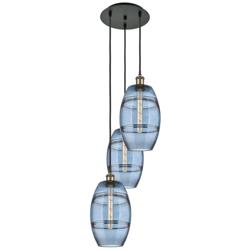 Ballston Vaz 14.5"W 3-Light Black Brass Corded Multi Pendant w/ Blue S