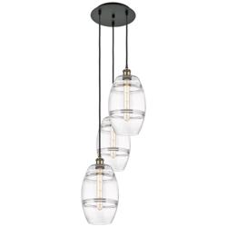 Ballston Vaz 14.5"W 3-Light Black Brass Corded Multi Pendant w/ Clear