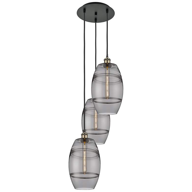 Image 1 Ballston Vaz 14.5"W 3-Light Black Brass Corded Pendant w/ Light Smoke
