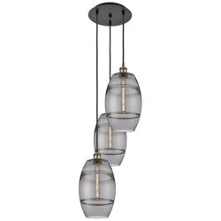 Ballston Vaz 14.5"W 3-Light Black Brass Corded Pendant w/ Light Smoke