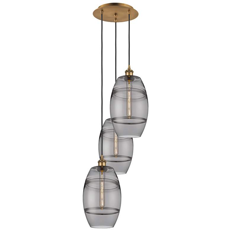 Image 1 Ballston Vaz 14.5"W 3-Light Brushed Brass Corded Pendant w/ Smoke Shad