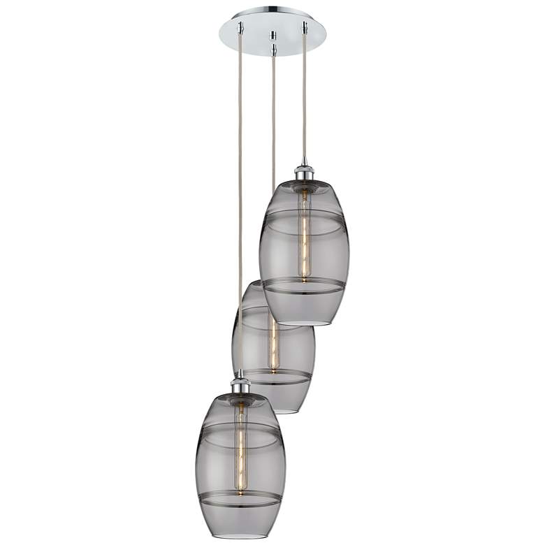Image 1 Ballston Vaz 14.5"W 3-Light Chrome Corded Pendant w/ Smoke Shade