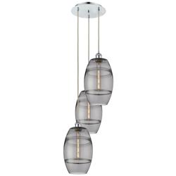 Ballston Vaz 14.5"W 3-Light Chrome Corded Pendant w/ Smoke Shade