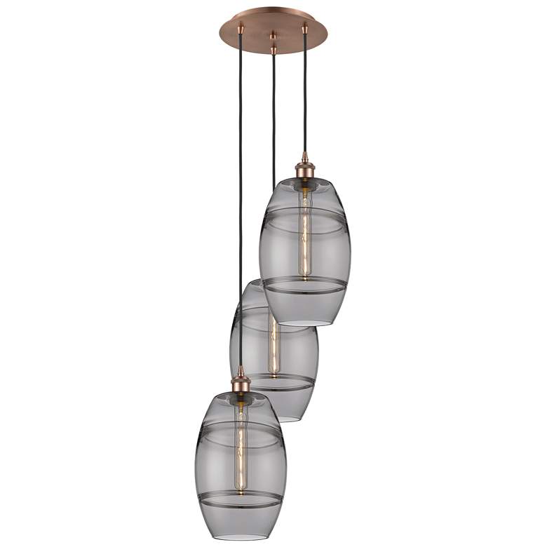 Image 1 Ballston Vaz 14.5"W 3-Light Copper Corded Pendant w/ Light Smoke Shade